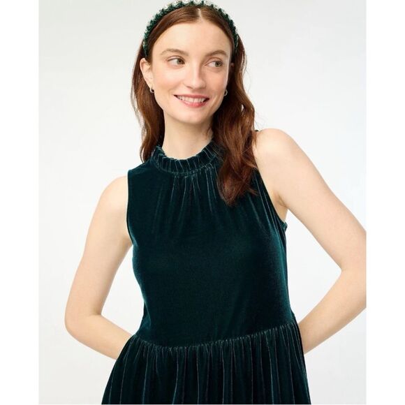 Women’s J. Crew Old Forest Green Velvet Sleeveless Midi Dress Size 4 / NWOT - Picture 4 of 8